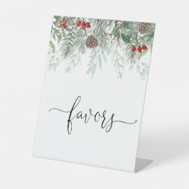 Winter Evergreen Pine Baby shower Favors Reclamebord Met Voetstuk