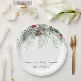 Winter Evergreen Pine Baby shower Paper Borden Papieren Bordje