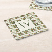 Winter Evergreen Pinecone Botanical Monogram Kartonnen Onderzetters (Schuin)