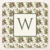 Winter Evergreen Pinecone Botanical Monogram Kartonnen Onderzetters (Voorkant)