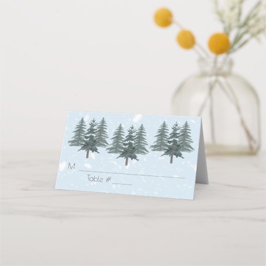Winter Evergreen Snow Rustic Wedding Plaatskaartje (Voorkant)