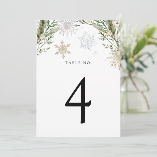 Winter Evergreen Snowflake Tafelnummer (Staand voorkant)