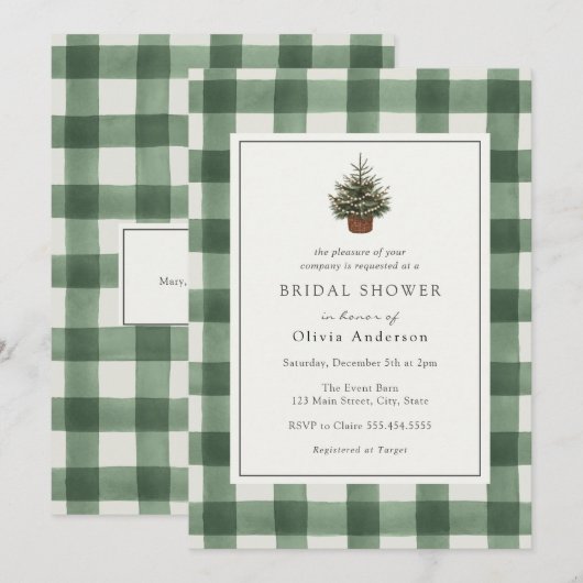 Winter Evergreen Tree Green Plaid Vrijgezellenfees Kaart (Voorkant / Achterkant)