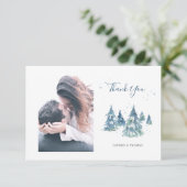 Winter Evergreen Tree Waterverf trouwfoto Bedankkaart (Staand voorkant)
