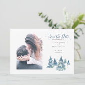 Winter Evergreen Tree Waterverf trouwfoto Save The Date (Staand voorkant)