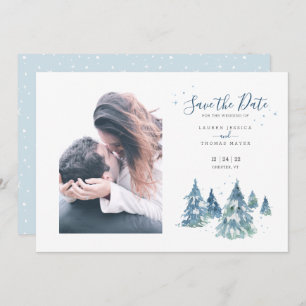 Winter Evergreen Tree Waterverf trouwfoto Save The Date