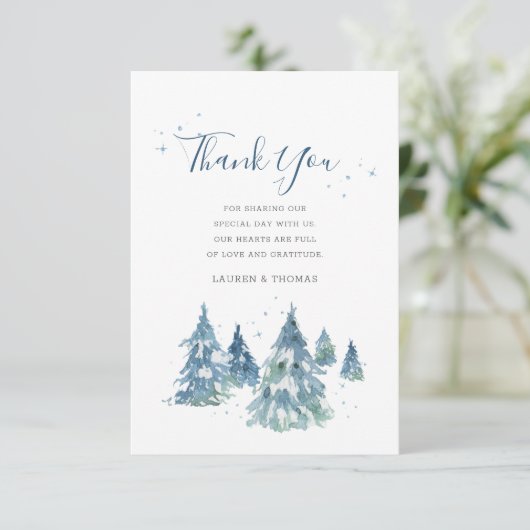 Winter Evergreen Tree Waterverf Wedding Bedankkaart (Staand voorkant)