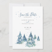 Winter Evergreen Tree Waterverf Wedding Save The Date (Voorkant)