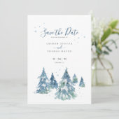 Winter Evergreen Tree Waterverf Wedding Save The Date (Staand voorkant)