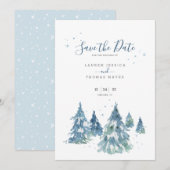 Winter Evergreen Tree Waterverf Wedding Save The Date (Voorkant / Achterkant)