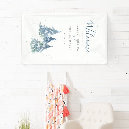 Winter Evergreen Tree Waterverf Wedding Spandoek (Insitu)