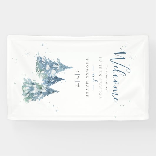 Winter Evergreen Tree Waterverf Wedding Spandoek (Horizontaal)
