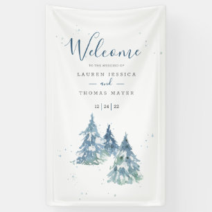 Winter Evergreen Tree Waterverf Wedding Spandoek