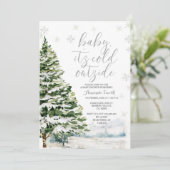 Winter Evergreen Trees Baby shower Invitation Kaart (Staand voorkant)