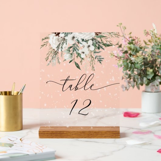 Winter evergreen trouwtafel nummer acryl bord (Huwelijk)
