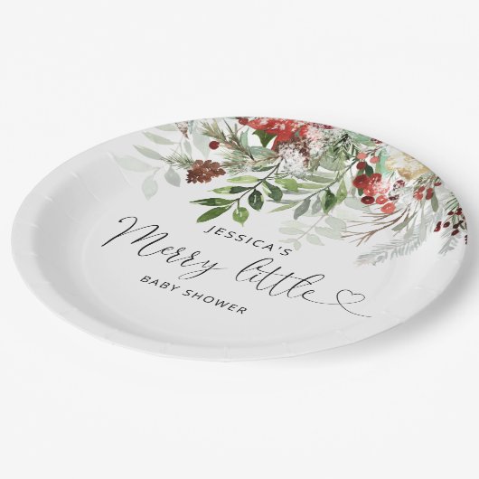 Winter evergreen Vrolijk klein baby shower Papieren Bordje (Gekanteld)
