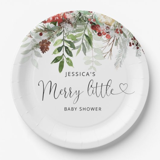 Winter evergreen Vrolijk klein baby shower Papieren Bordje (Voorkant)