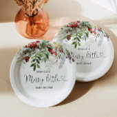 Winter evergreen Vrolijk klein baby shower Papieren Bordje