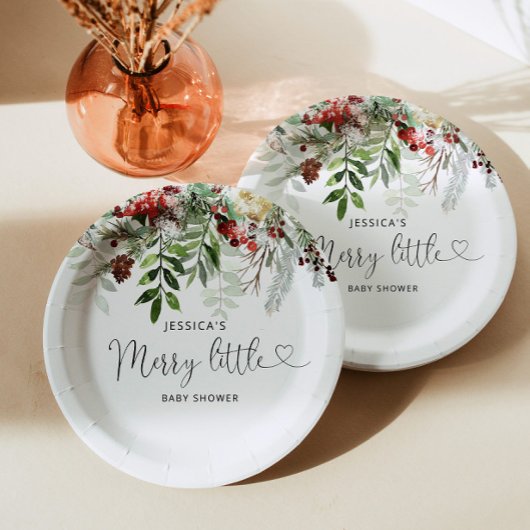 Winter evergreen Vrolijk klein baby shower Papieren Bordje