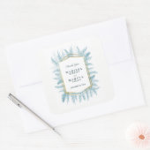 Winter evergreen waterverf blauw bruiloft gunst vierkante sticker (Envelop)