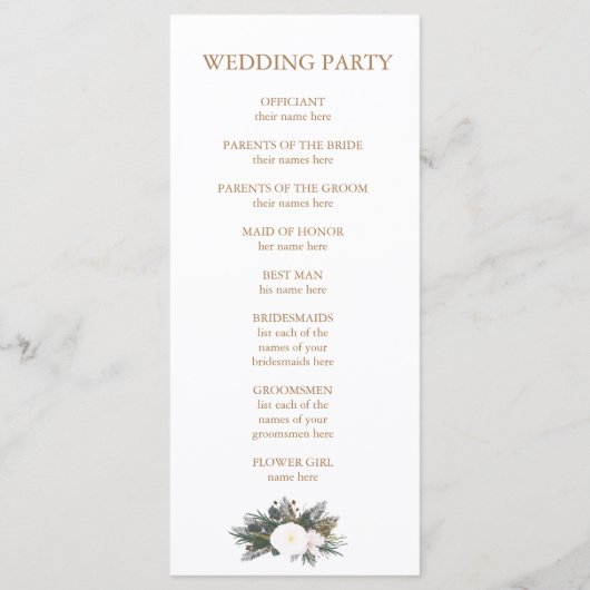 Winter Evergreen Wedding Ceremony Programme Programmakaart (Achterkant)