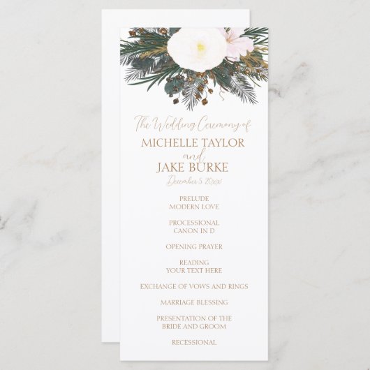Winter Evergreen Wedding Ceremony Programme Programmakaart (Voorkant / Achterkant)