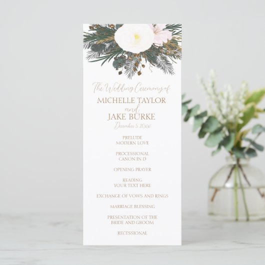 Winter Evergreen Wedding Ceremony Programme Programmakaart (Staand voorkant)