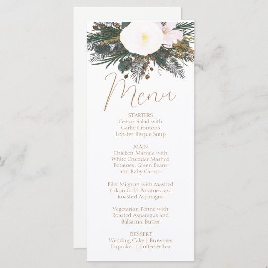 Winter Evergreen Wedding Menu Card (Voorkant / Achterkant)