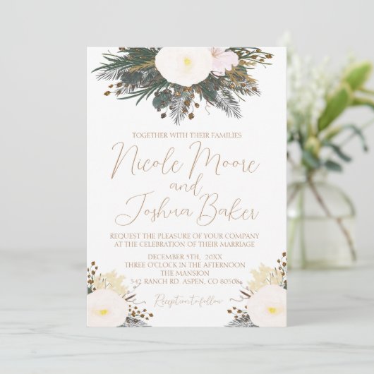 Winter Evergreen Wedding Uitnodiging (Staand voorkant)