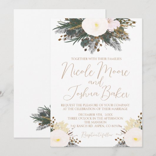 Winter Evergreen Wedding Uitnodiging (Voorkant / Achterkant)