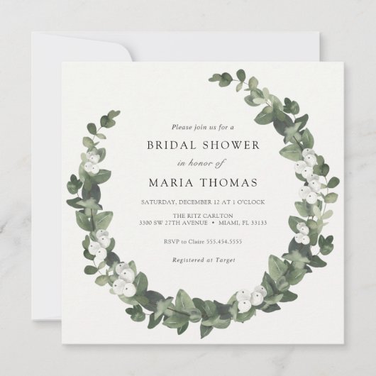 Winter Evergreen White Bridal Shower Kaart (Voorkant)