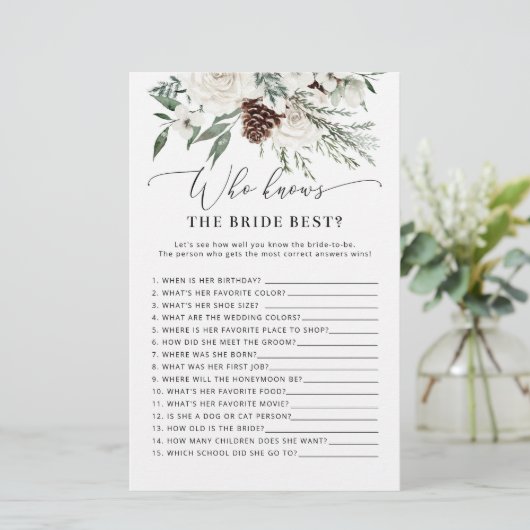 Winter evergreen Wie weet de bruid beste spel (Staand voorkant)