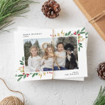 Winter Evergreens, Landscape Large Photo Feestdagenkaart<br><div class="desc">Een perfecte kaart voor de feestdagen, met uw favoriete foto en aangepaste tekst op een witte achtergrond met waterverf evergreens en bessen. Ga uw douanetekst op het formulier van de sjabloon in. Gebruik "pas verder"optie aan om de doopvont en achtergrondkleuren te veranderen, of foto's en tekst aan de rug van...</div>
