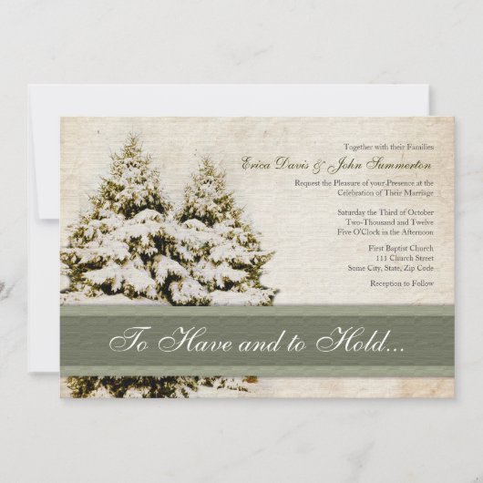 Winter Evergreens Vintage Wedding Invitations Kaart (Voorkant)