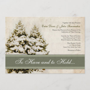 Winter Evergreens Vintage Wedding Invitations Kaart