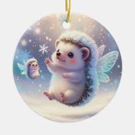 Winter Fairy Hedgehogs  – Cute Snowflake  Keramisch Ornament