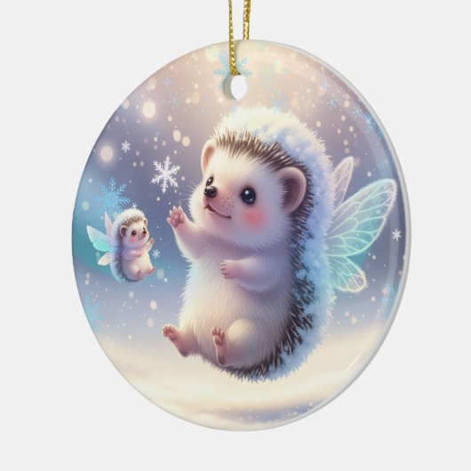 Winter Fairy Hedgehogs  – Cute Snowflake  Keramisch Ornament (Links)