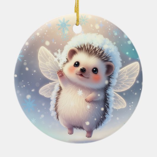 Winter Fairy Hedgehogs  – Cute Snowflake  Keramisch Ornament (Achterkant)
