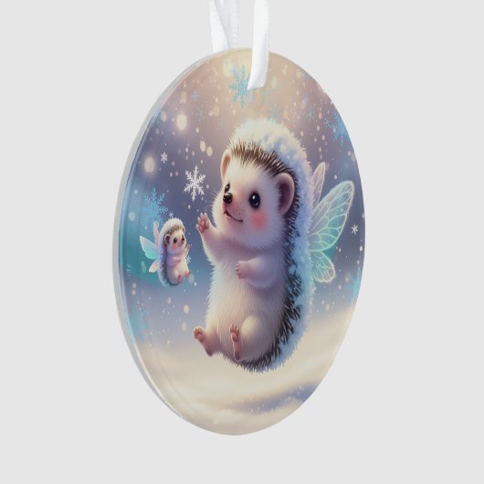 Winter Fairy Hedgehogs – Cute Snowflake Ornament (voorkant)