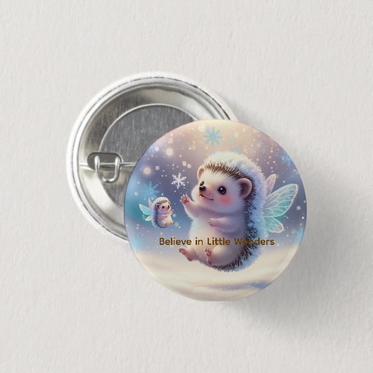 Winter Fairy Hedgehogs  – Cute Snowflake  Ronde Button 3,2 Cm (Voorkant /achterkant)