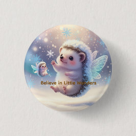 Winter Fairy Hedgehogs – Cute Snowflake Ronde Button 3,2 Cm