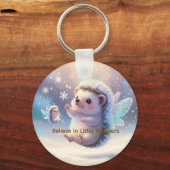 Winter Fairy Hedgehogs  – Cute Snowflake  Sleutelhanger (Voorkant)