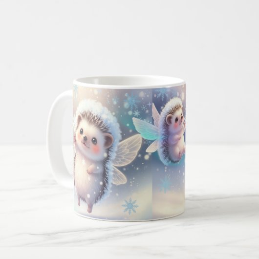 Winter Fairy Hedgehogs Mug – Cute Snowflake Koffiemok (Voorkant links)