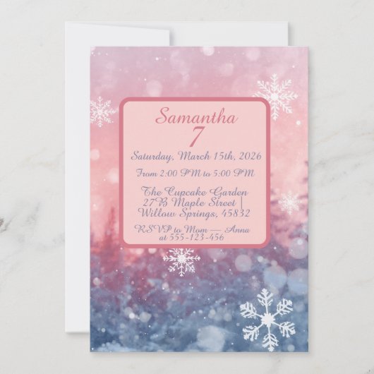 Winter Fairy Tale Invitation, Romantic Snowflake  Kaart (Voorkant)