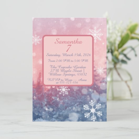 Winter Fairy Tale Invitation, Romantic Snowflake  Kaart (Staand voorkant)