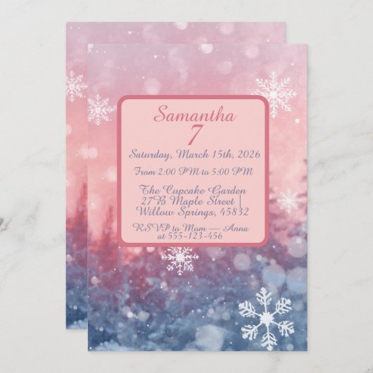 Winter Fairy Tale Invitation, Romantic Snowflake  Kaart (Voorkant / Achterkant)