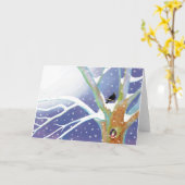 Winter Fairy Tale - Singing Blackbird and a gnome  Kaart (Gele Bloem)