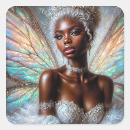 Winter Fairy With Dark Skin Vierkante Sticker (Voorkant)