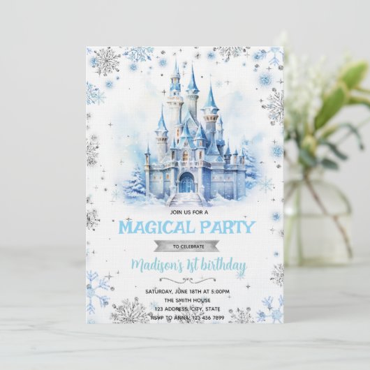 Winter Fairytale Castle party invitation Kaart (Staand voorkant)