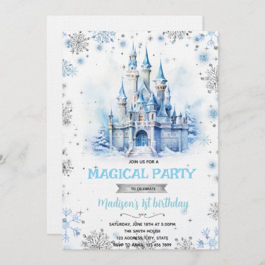 Winter Fairytale Castle party invitation Kaart (Voorkant / Achterkant)